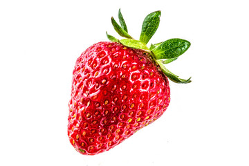 Ripe raw whole and sliced organic strawberry, isolated on white background