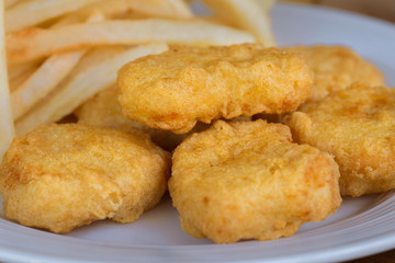 food, fried, chicken, snack, fish, meal, plate, isolated, white, potato, nuggets, meat, dinner, breaded, delicious, tasty, dish, cuisine, cookies, fries, appetizer, breakfast, baked, chips, seafood