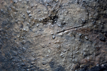 Ancient molded ceramics of Zarubintsy culture of the early Iron Age with archaeological excavations. Texture closeup
