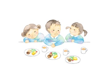 幼児、3人、食事
