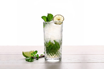 mojito cocktail isolated with mint and lime