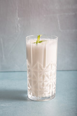 Ayran - liquid drink made from yogurt in ransparent glass cup