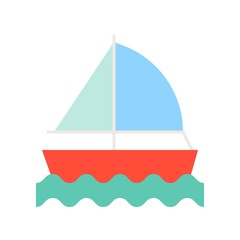 Sail ship on sea waves icon, summer and vacation related flat icon