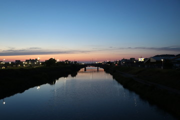 御笠川　夕焼け　福岡県大野城市