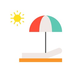 Beach chair, umbrella and sun, sun bath flat icon