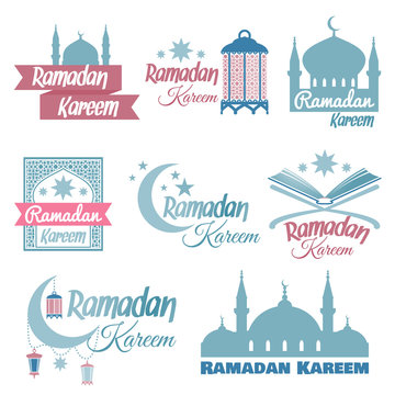 Ramadan Kareem set. Illustration for muslim holy month Ramadhan. Vector