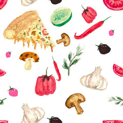 Seamless Pizza pattern water coloer.