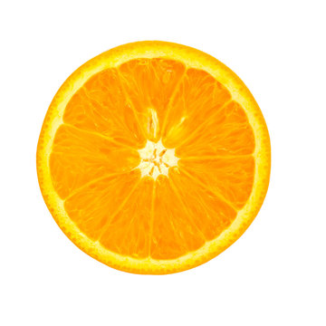 Slide circle cut of fresh orange on the white background.