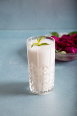 Ayran - liquid drink made from yogurt in ransparent glass cup