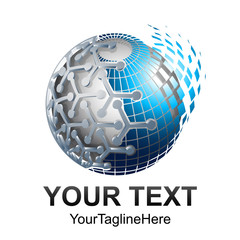 Creative abstract 3d pixel sphere vector logo design template element. Colored silver blue concept icon