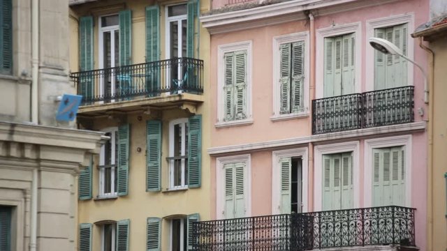 Facades of typical French flats, Cannes, France, Europe