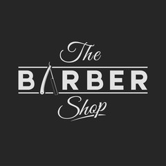 Barbershop logo. Vintage set barber logo with razor, shaver, scissors, hair, haircut, mustache and beard. Gentleman club, Barbershop allience logos.