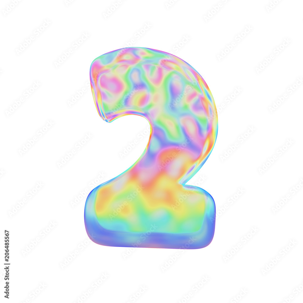 Fototapete alphabet number 2. funny font made of colorful soap bubble. 3d render isolated on white background.