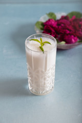 Ayran - liquid drink made from yogurt in ransparent glass cup