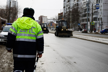 A policeman patrols the traffic