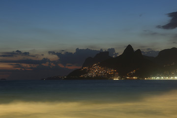 Sunset in Ipanema Beach in Rio de Janeiro Brazil.