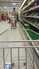 Blur abstract background of people shopping in super market ,products on shelves ,Supermarket with bokeh,customer defocus