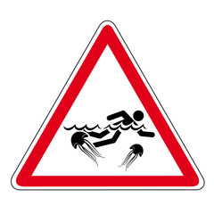 Warnschild mit Schwimmer und Quallen