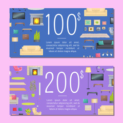 100 and 200 Dollars Coupon Set Vector Illustration