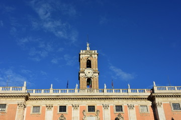 Obraz premium Rome. Panorama, statues and details of Piazza of Campidoglio.