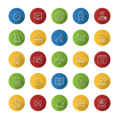 Airport service flat linear long shadow icons set