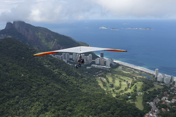 Hang Gliding flying over Rio de Janeiro.