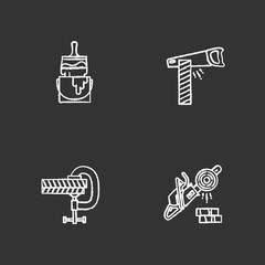 Construction tools chalk icons set