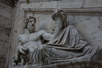Fototapeta na wymiar Rome. Statues and details of Piazza of Campidoglio.