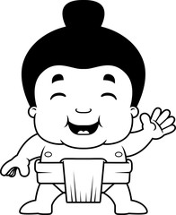 Cartoon Sumo Boy Waving
