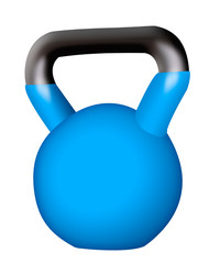Fototapeta na wymiar Isolated blue kettlebell on white background. Weight for sports.