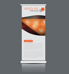 Fototapeta premium Rollup vertical banner stand template. Abstract background concept for business, education, presentation, advertisement. Editable vector illustration. Orange color.