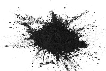 Activated charcoal powder isolated on white - obrazy, fototapety, plakaty