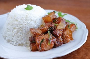sweet pork with rice food in thaifood