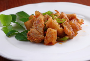 spicy pork with curry in thai food