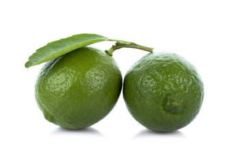Fototapeta na wymiar Lime. Fresh fruit with leaf isolated on white background.