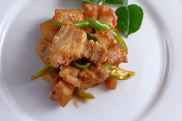 spicy pork with curry in thai food