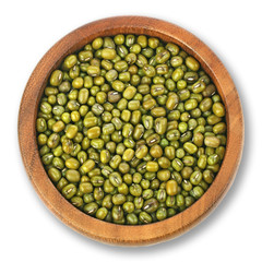Mung Bean,green beans,wooden bowls on white background