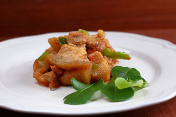 spicy pork with curry in thai food