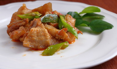 spicy pork with curry in thai food