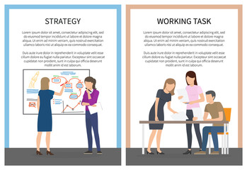 Strategy Office Work Set of Posters with Workers