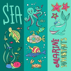 illustrations marine inhabitants.