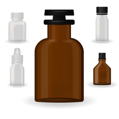 Bottle pack template mockup blank pharmaceutical blister of pills and capsules tube container for drugs clean plastic packaging for medication vector illustration.