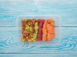 Seafood and vegetable salad take-away