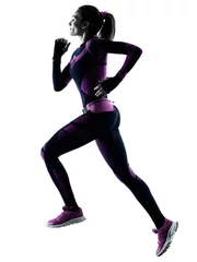 Washable wall murals Jogging one young caucasian woman runner running jogger jogging isolated silhouette shadow on white background