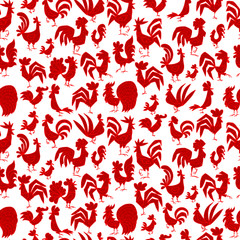 Funny red roosters, seamless pattern for your design