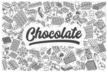 Hand drawn chocolate vector doodle set.