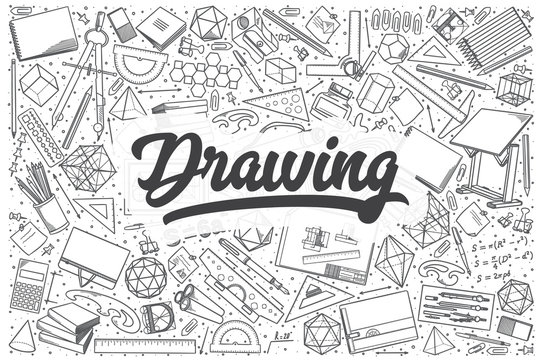 Hand drawn drawing vector doodle set.