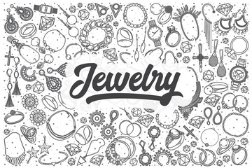 Hand drawn jewelry vector doodle set.