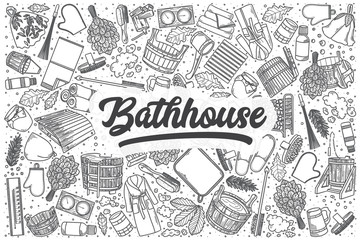 Fototapeta na wymiar Hand drawn bathhouse vector doodle set.
