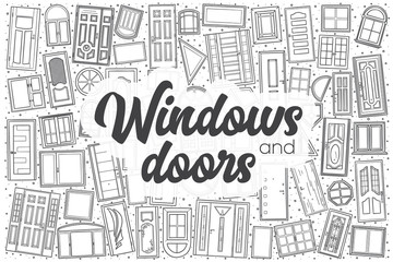 Hand drawn windows and doors vector doodle set.